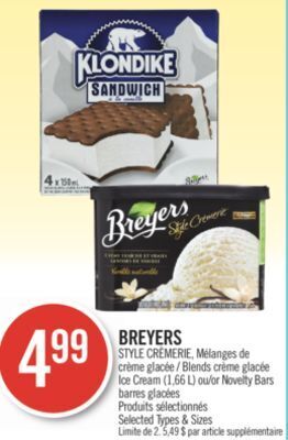 Pharmaprix Breyers ice cream (1.66l) bars offer