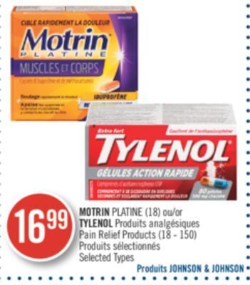 Pharmaprix Motrin platine (18) or tylenol pain relief products 18-150 offer