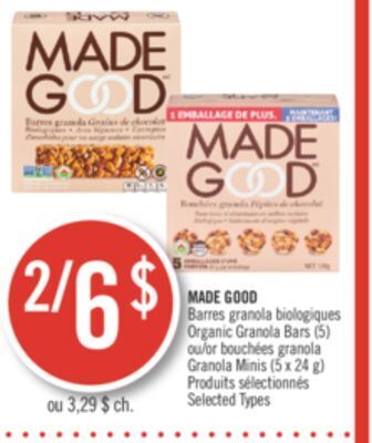 Pharmaprix Made good organic granola bars (5) or granola minis (5 x 24 g) offer