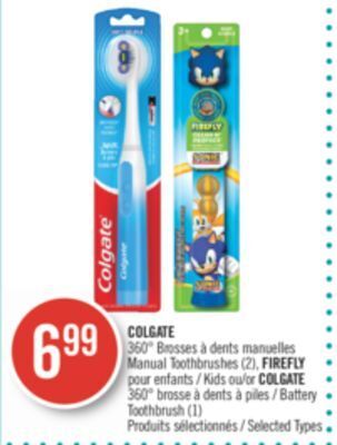 Pharmaprix Colgate manual toothbrushes (2), firefly kids or colgate battery toothbrush (1) offer