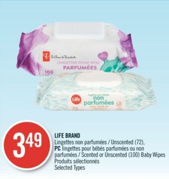 Pharmaprix Life brand unscented (72), pc scented or unscented (100) baby wipes offer