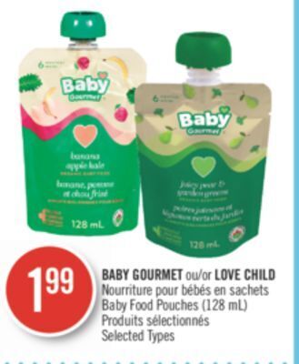 Pharmaprix Baby gourmet or love child baby food pouches offer