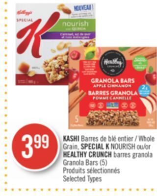 Pharmaprix Kashi whole grain, special k nourish or healthy crunch granola bars (5) offer