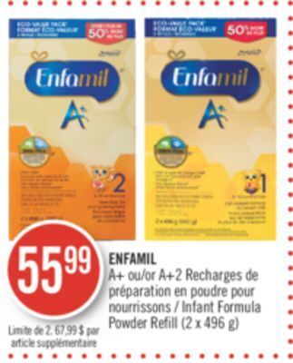 Pharmaprix Enfamil a+ or a+2 recharges de infant formula powder refill offer