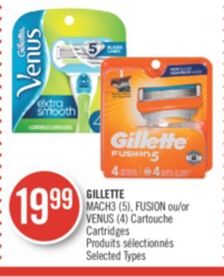 Pharmaprix Gillette mach3 (5), fusion or venus (4) cartouche offer