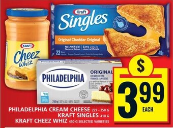 Food Basics PHILADELPHIA CREAM CHEESE 227-250G, KRAFT SINGLES 410G, KRAFT CHEEZ WHIZ 450G offer