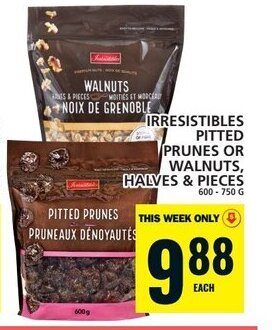 Food Basics IRRESISTIBLES PITTED PRUNES OR WALNUTS, HALVES & PIECES 600-750G offer