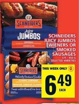 Food Basics SCHNEIDERS JUICY JUMBOS WIENERS OR SMOKED SAUSAGES offer