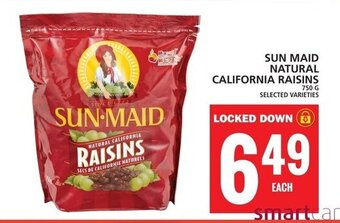 Food Basics SUN MAID NATURAL CALIFORNIA RAISINS 750 G SELECTED VARIETIES offer