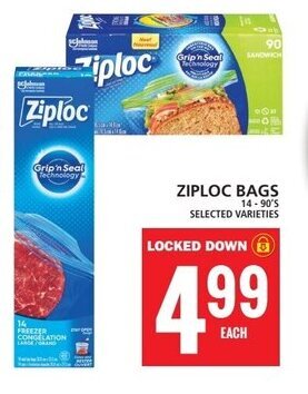 Food Basics ZIPLOC BAGS 14-90'S offer