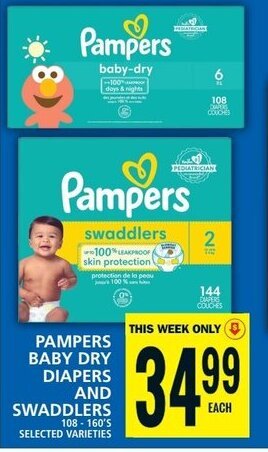 Food Basics PAMPERS BABY DRY DIAPERS AND SWADDLERS 108-160'S offer