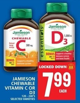 Food Basics JAMIESON CHEWABLE VITAMIN C OR D3 120-240'S offer