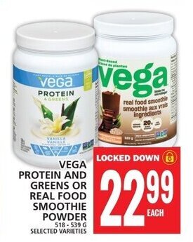 Food Basics VEGA PROTEIN AND GREENS OR REAL FOOD SMOOTHIE POWDER 518-539 G offer