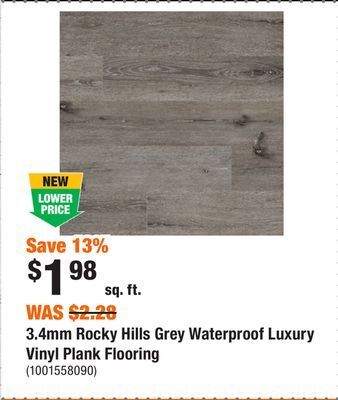 Home Depot 3.4mm rocky hills grey waterproof luxury vinyl plank flooring offer