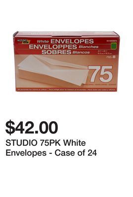 Dollarama Studio 75pk white envelopes - case of 24 offer