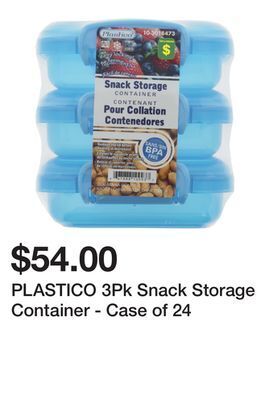 Dollarama Plastico 3pk snack storage container - case of 24 offer