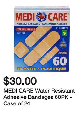 Dollarama Medi care water resistant adhesive bandages 60pk - case of 24 offer