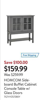 Walmart Homcom sideboard buffet cabinet console table w/ glass doors offer