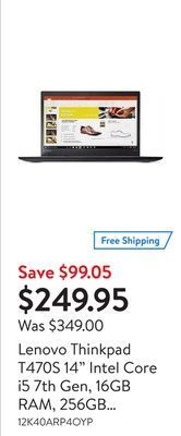Walmart Lenovo thinkpad t470s 14 intel core i5 7th gen, 16gb ram, 256gb ssd certified refurbished offer