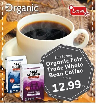 IGA Salt Spring Organic Fair Trade Whole Bean Coffee 400g offer