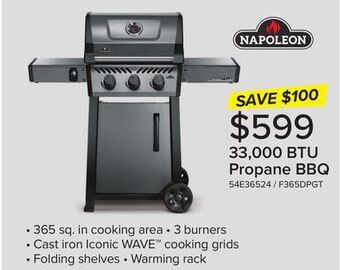 Leon's Napoleon freestyle 365 3-burner 33,000 btu propane gas grill - f365dpgt offer