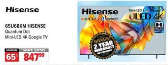 2001 Audio Video Hisense 65 quantum dot mini-led 4k google tv offer