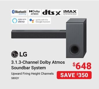 Visions Electronics Lg 3.1.3-channel dolby atmos soundbar system offer
