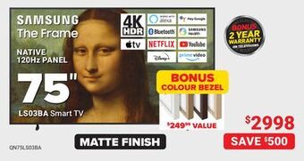 Visions Electronics Samsung the frame native 120hz panel 75 ls03ba smart tv offer
