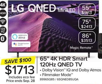 Leon's Lg 65 4k qned 120hz smart tv with thinq ai - 65qned85uqa offer