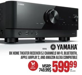 Centre Hi-Fi Yamaha 8k home theater receiver 5.1 channels wi-fi, bluetooth, apple airplay 2, and amazon alexa compatible offer