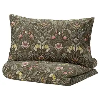 IKEA Kärrdunört duvet cover and pillowcase(s), dark green/multicolor, full/queen (double/queen) offer