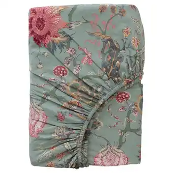 IKEA Nässelklocka fitted sheet, light green-gray/multicolor, queen offer