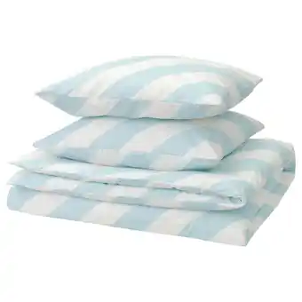 IKEA Slöjsilja duvet cover and pillowcase(s), light blue/white/stripe, king offer