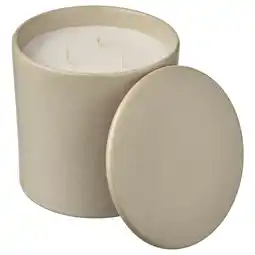 Jämlik scented candle in ceramic jar w lid, vanilla/light beige, 60 hr