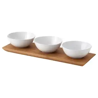 IKEA Tyngdlös tray with 3 bowls, bamboo/white offer