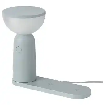IKEA Bettorp led mobile lamp w wireless charging, dimmable light gray-blue offer