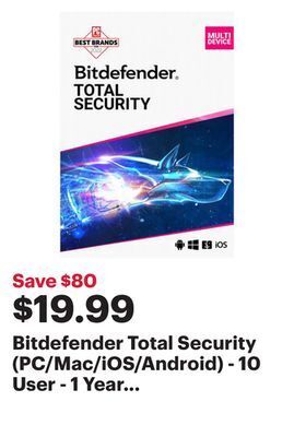 Best Buy Bitdefender total security (pc/mac/ios/android) - 10 user - 1 year - digital download offer