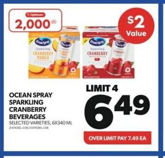 Real Canadian Superstore OCEAN SPRAY SPARKLING CRANBERRY BEVERAGES 6X340 ML offer