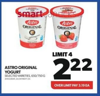 Real Canadian Superstore ASTRO ORIGINAL YOGURT 650/750G offer