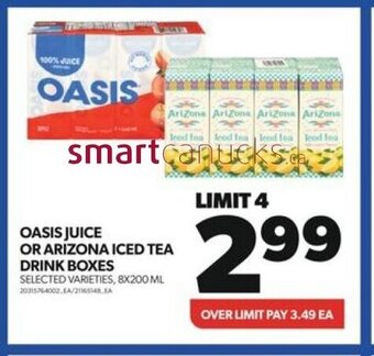 Real Canadian Superstore OASIS JUICE OR ARIZONA ICED TEA DRINK BOXES 8 x 200ml offer