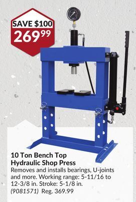 Princess Auto 10 ton bench top hydraulic shop press offer