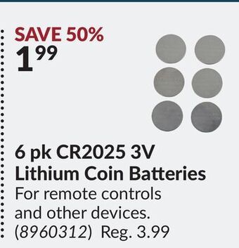 Princess Auto 6 pk cr2025 3v lithium coin batteries offer