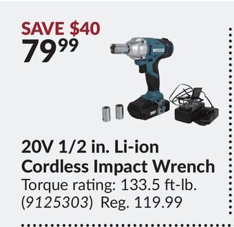 Princess Auto 20v 1/2 in. li-ion cordless impact wrench offer
