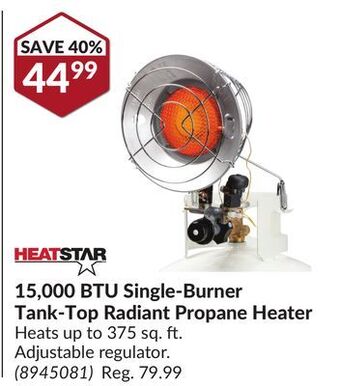 Princess Auto Heatstar 15, 000 btu single-burner tank-top radiant propane heater offer