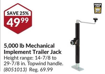 Princess Auto 5, 000 lb mechanical implement trailer jack offer