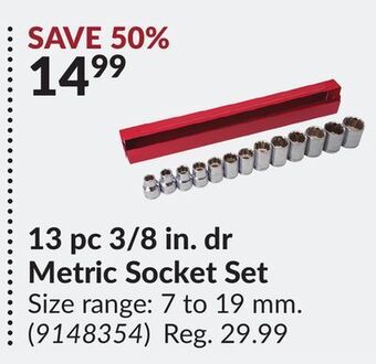 Princess Auto 13 pc 3/8 in. dr metric socket set offer