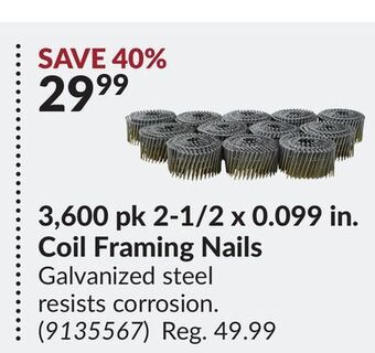 Princess Auto 3,600 pk 2-1/2 x 0.099 in. coil framing nails offer