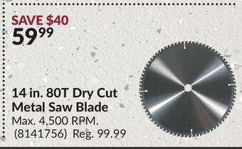 Princess Auto 14 in. 80t dry cut metal saw blade offer