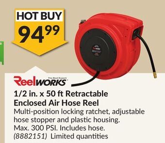 Princess Auto 1/2 in. x 50 ft retractable enclosed air hose reel offer