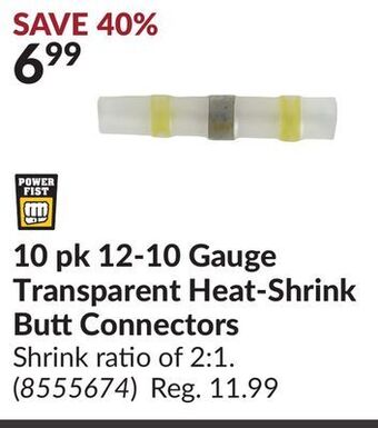 Princess Auto 10 pk 12-10 gauge transparent heat-shrink butt connectors offer
